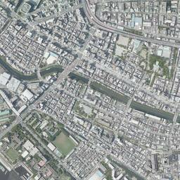 大川端リバーシティ21周辺の現在の空中写真
