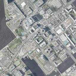 大川端リバーシティ21周辺の現在の空中写真